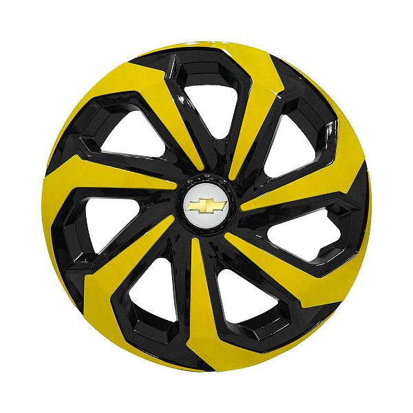 Calota Esportiva Aro 14 Spider Black/Yellow emblema GM Prata