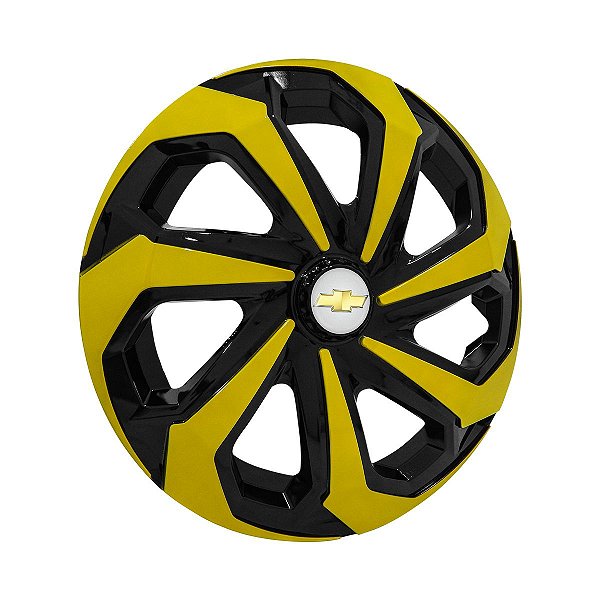 Calota Esportiva Aro 14 Spider Black/Yellow emblema GM Prata
