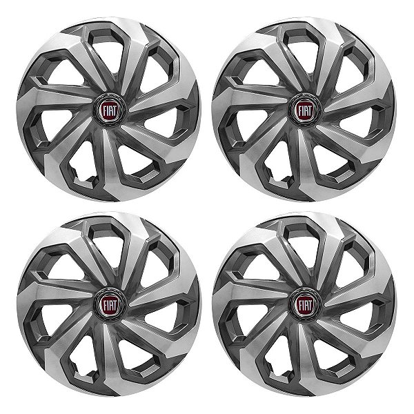Jogo Calota Esportiva Aro 14 Spider Graphite/Silver emblema Fiat Vermelho