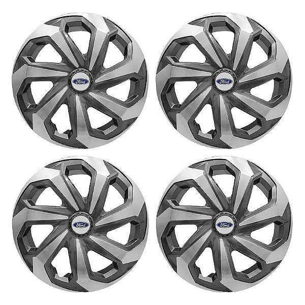 Jogo Calota Esportiva Aro 14 Spider Graphite/Silver emblema Ford Prata