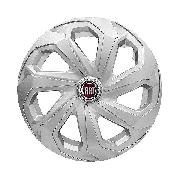 Calota Esportiva Aro 14 Spider Silver emblema Fiat Vermelho