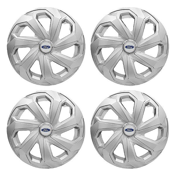 Jogo Calota Esportiva Aro 14 Spider Silver emblema Ford Prata