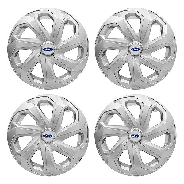 Jogo Calota Esportiva Aro 14 Spider Silver emblema Ford Prata