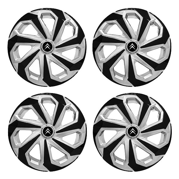 Jogo Calota Esportiva Aro 14 Spider Silver/Black emblema Citroen
