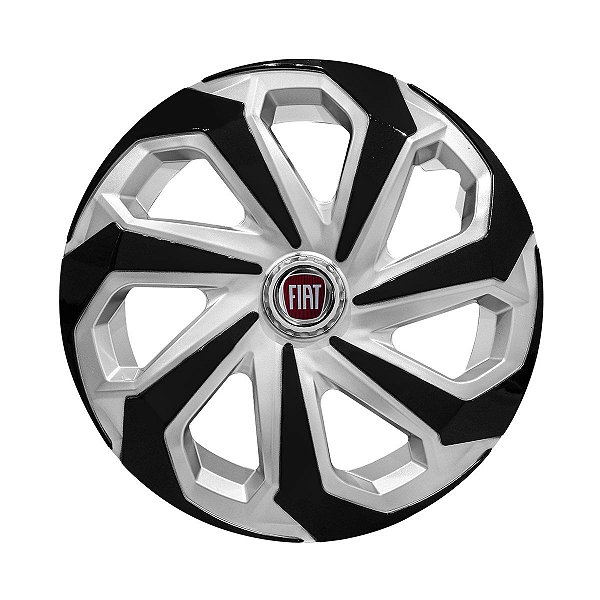 Jogo Calota Esportiva Aro 14 Spider Silver/Black emblema Fiat Vermelho