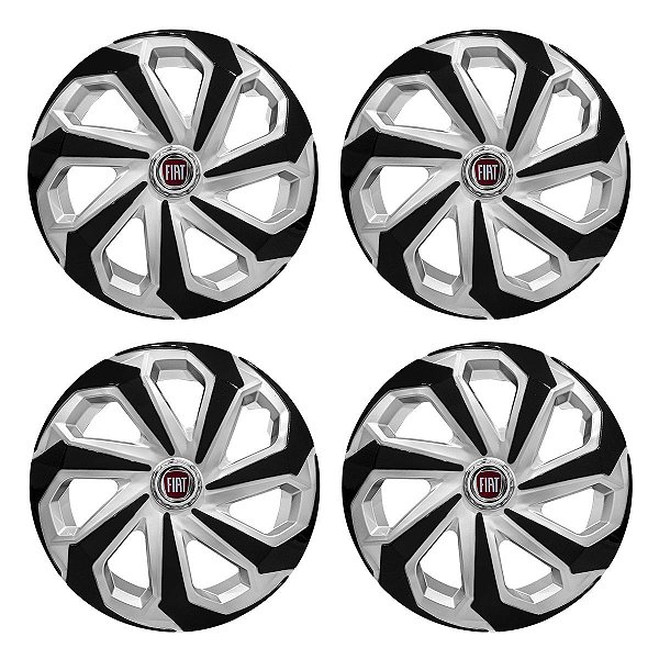 Jogo Calota Esportiva Aro 14 Spider Silver/Black emblema Fiat Vermelho