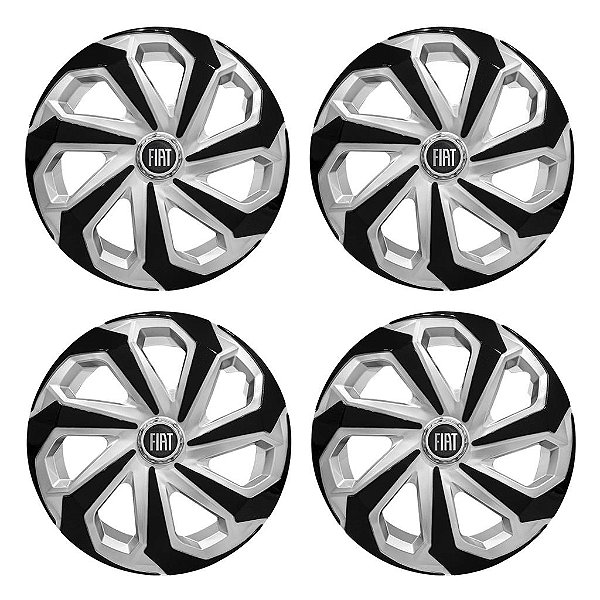 Jogo Calota Esportiva Aro 14 Spider Silver/Black emblema Fiat Preto