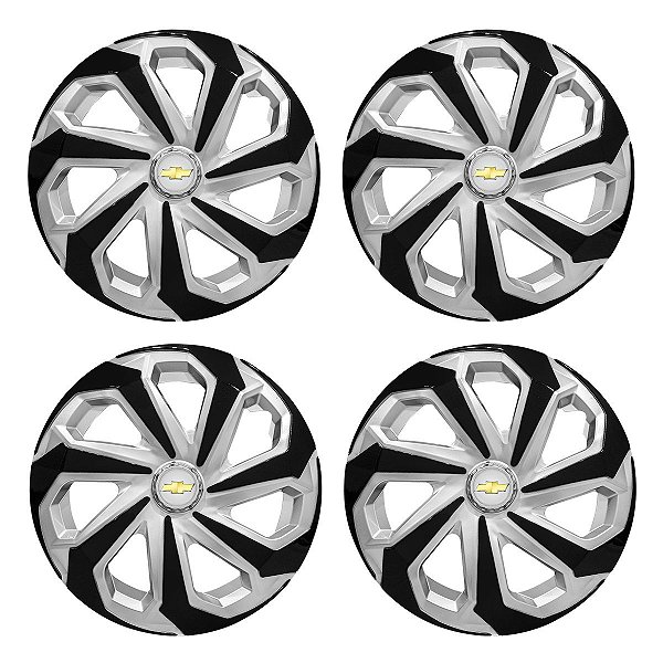 Jogo Calota Esportiva Aro 14 Spider Silver/Black emblema GM Prata