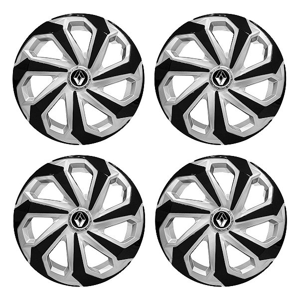 Jogo Calota Esportiva Aro 14 Spider Silver/Black emblema Renault Preto