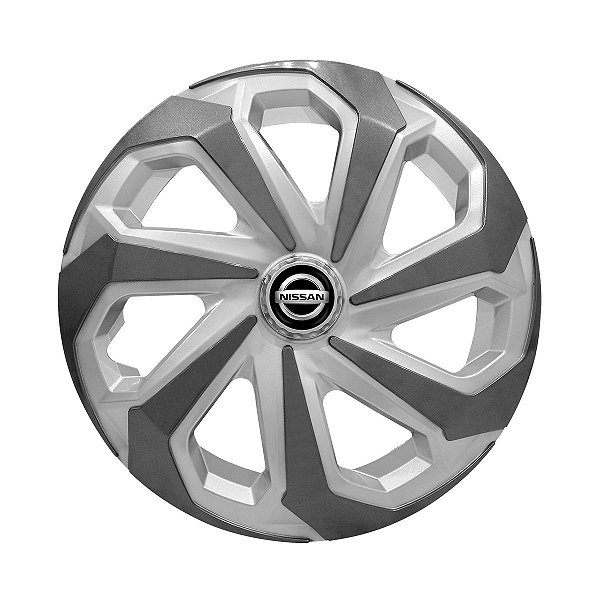 Calota Esportiva Aro 14 Spider Silver/Graphite emblema Nissan Preto