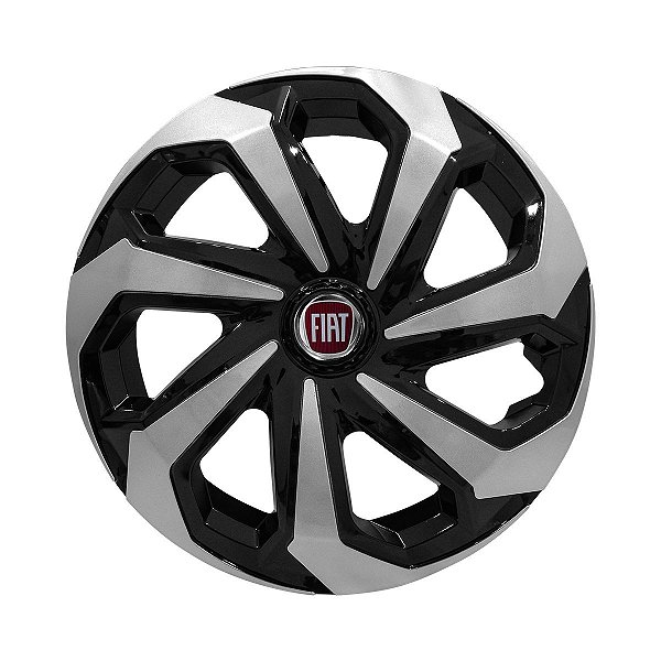 Calota Esportiva Aro 13 Spider Black/Silver emblema Fiat Vermelho