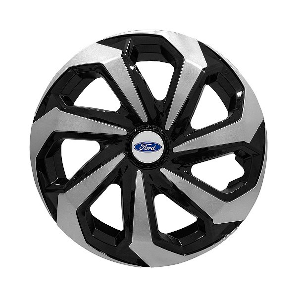 Calota Esportiva Aro 13 Spider Black/Silver emblema Ford Prata