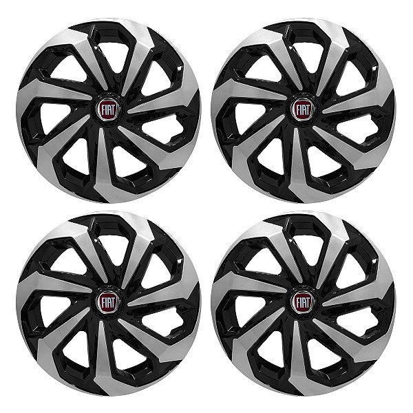 Jogo Calota Esportiva Aro 13 Spider Black/Silver emblema Fiat Vermelho