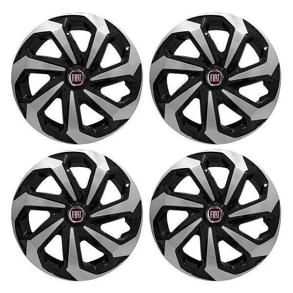 Jogo Calota Esportiva Aro 13 Spider Black/Silver emblema Fiat Vermelho