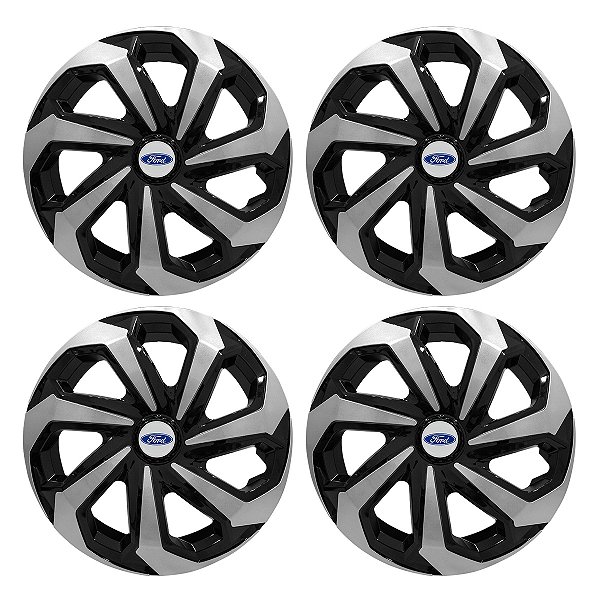Jogo Calota Esportiva Aro 13 Spider Black/Silver emblema Ford Prata
