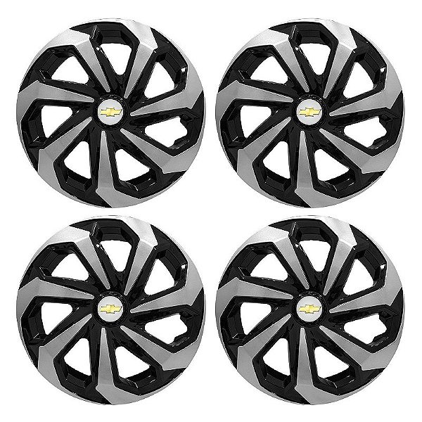 Jogo Calota Esportiva Aro 13 Spider Black/Silver emblema GM Prata