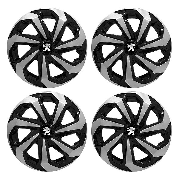 Jogo Calota Esportiva Aro 13 Spider Black/Silver emblema Peugeot