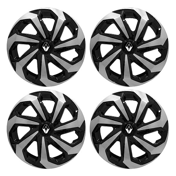 Jogo Calota Esportiva Aro 13 Spider Black/Silver emblema Renault Preto
