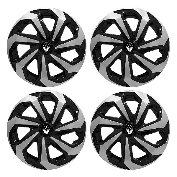 Jogo Calota Esportiva Aro 13 Spider Black/Silver emblema Renault Preto