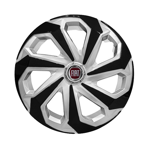 Calota Esportiva Aro 15 Spider Silver/Black emblema Fiat Vermelho