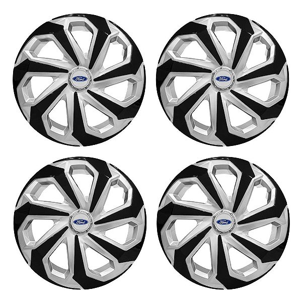 Jogo Calota Esportiva Aro 15 Spider Silver/Black emblema Ford Prata