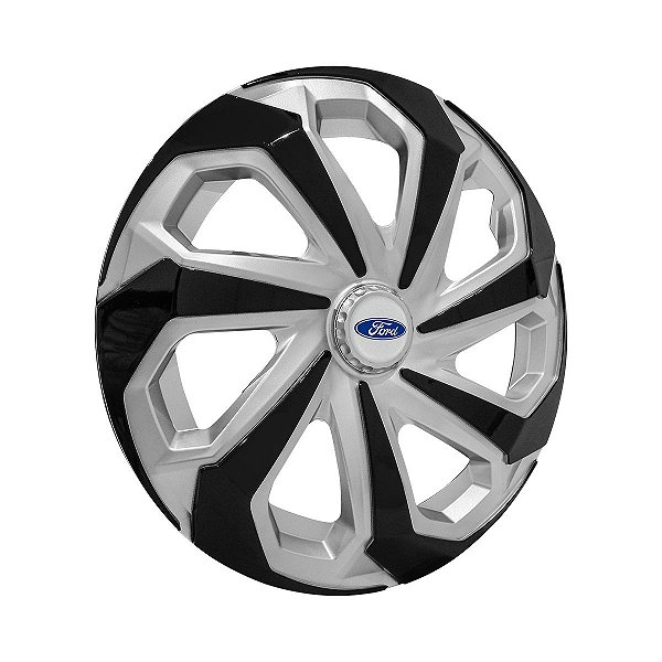 Jogo Calota Esportiva Aro 15 Spider Silver/Black emblema Ford Prata