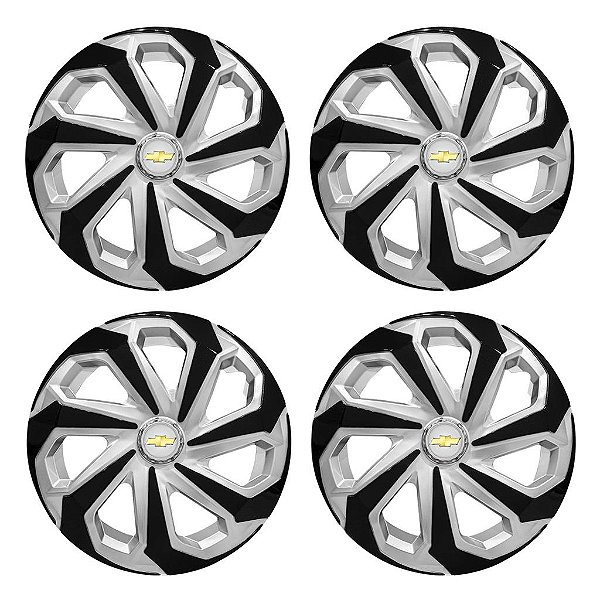 Jogo Calota Esportiva Aro 15 Spider Silver/Black emblema GM Prata