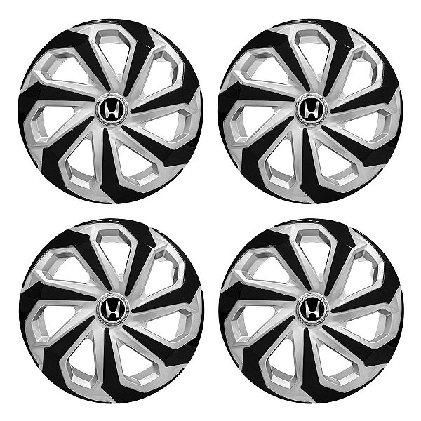 Jogo Calota Esportiva Aro 15 Spider Silver/Black emblema Honda Preto