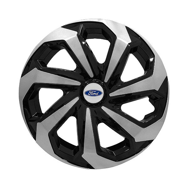 Calota Esportiva Aro 15 Spider Black/Silver emblema Ford Prata