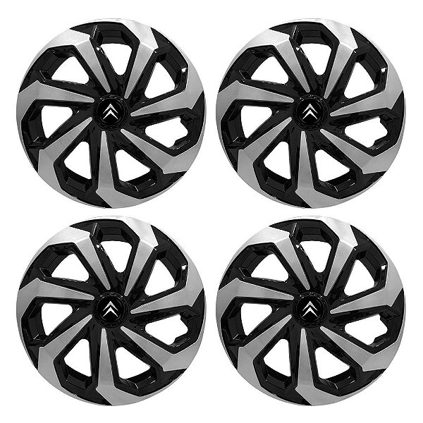 Jogo Calota Esportiva Aro 15 Spider Black/Silver emblema Citroen