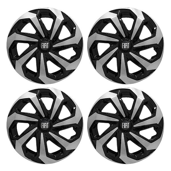 Jogo Calota Esportiva Aro 15 Spider Black/Silver emblema Fiat Preto