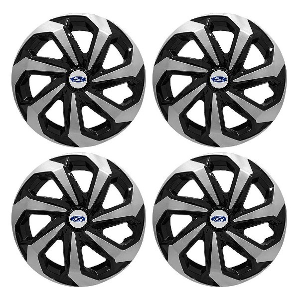 Jogo Calota Esportiva Aro 15 Spider Black/Silver emblema Ford Prata