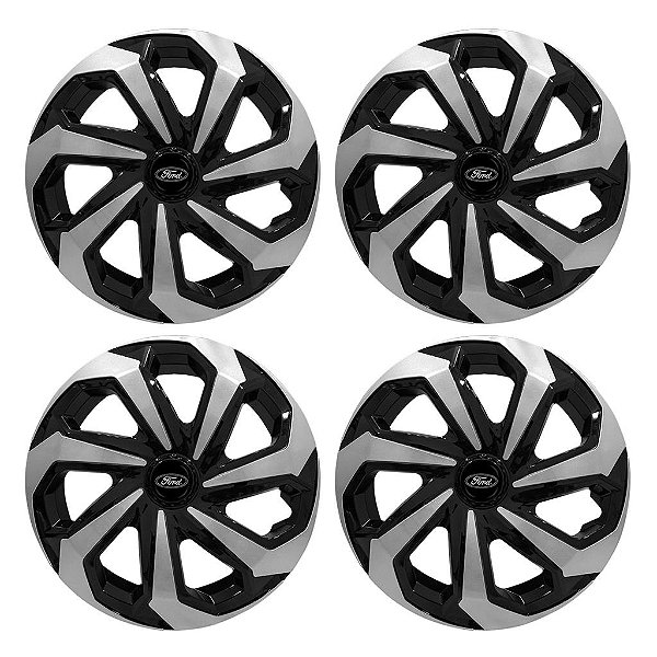 Jogo Calota Esportiva Aro 15 Spider Black/Silver emblema Ford Preto