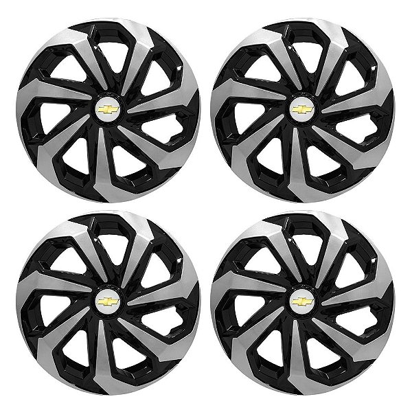 Jogo Calota Esportiva Aro 15 Spider Black/Silver emblema GM Prata