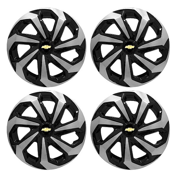Jogo Calota Esportiva Aro 15 Spider Black/Silver emblema GM Preto