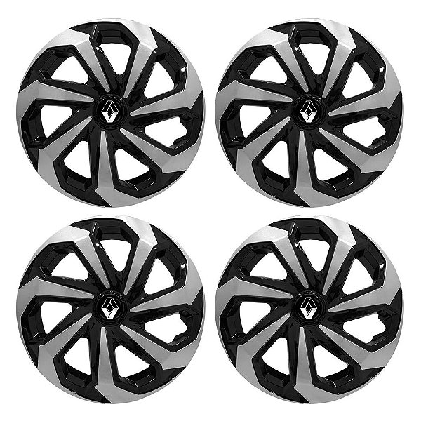 Jogo Calota Esportiva Aro 15 Spider Black/Silver emblema Renault Preto
