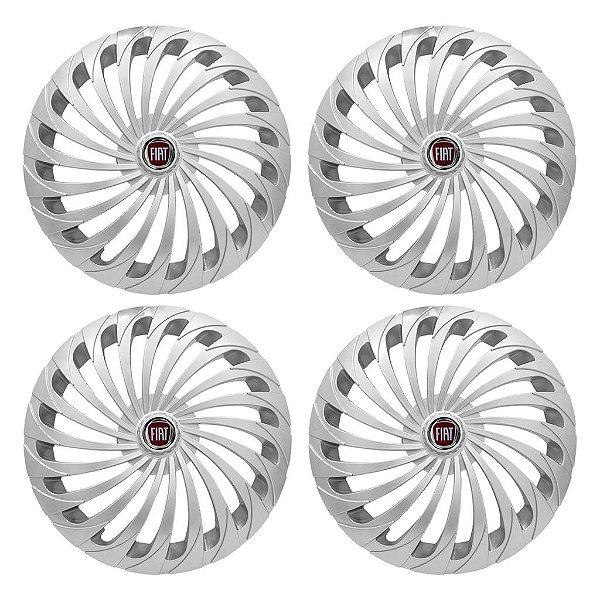 Jogo Calota Esportiva Aro 15 Twister Silver emblema Fiat Vermelho