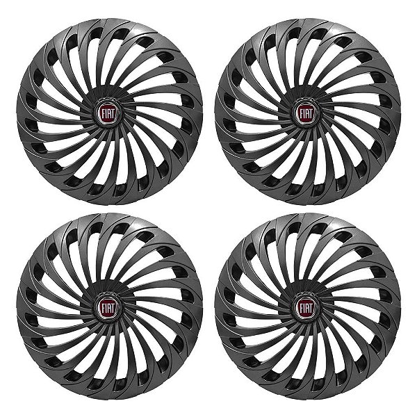 Jogo Calota Esportiva Aro 14 Twister Graphite emblema Fiat Vermelho