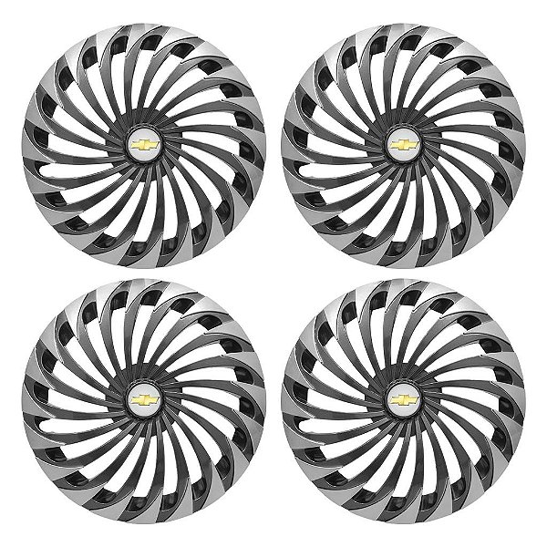 Jogo Calota Esportiva Aro 14 Twister Graphite/Silver emblema GM Prata