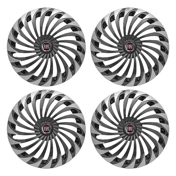 Jogo Calota Esportiva Aro 14 Twister Graphite/Silver emblema Fiat Vermelho