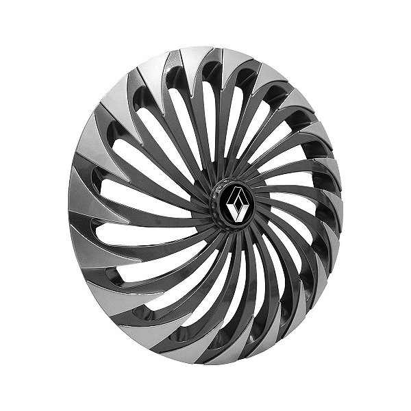 Calota Esportiva Aro 14 Twister Graphite/Silver emblema Renault Preto