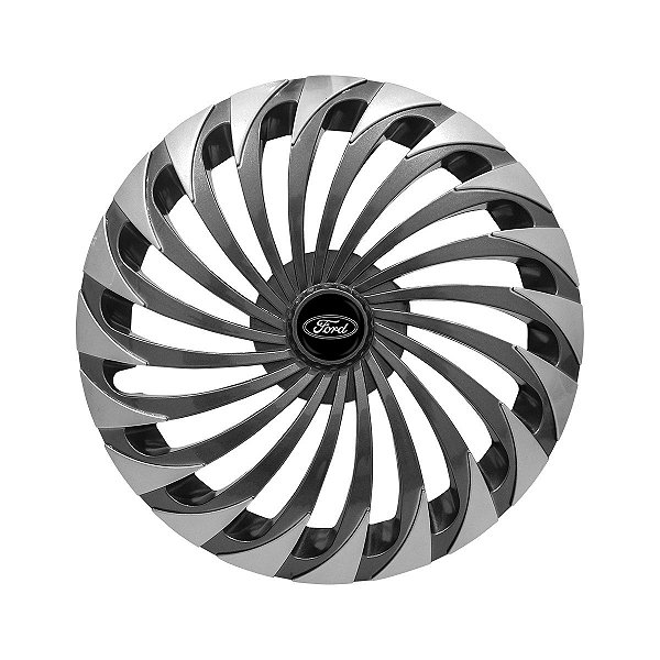Calota Esportiva Aro 14 Twister Graphite/Silver emblema Ford Preto