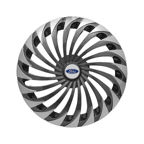 Calota Esportiva Aro 14 Twister Graphite/Silver emblema Ford Prata
