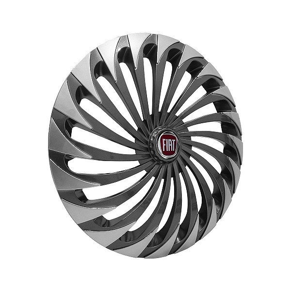 Calota Esportiva Aro 14 Twister Graphite/Silver emblema Fiat Vermelho