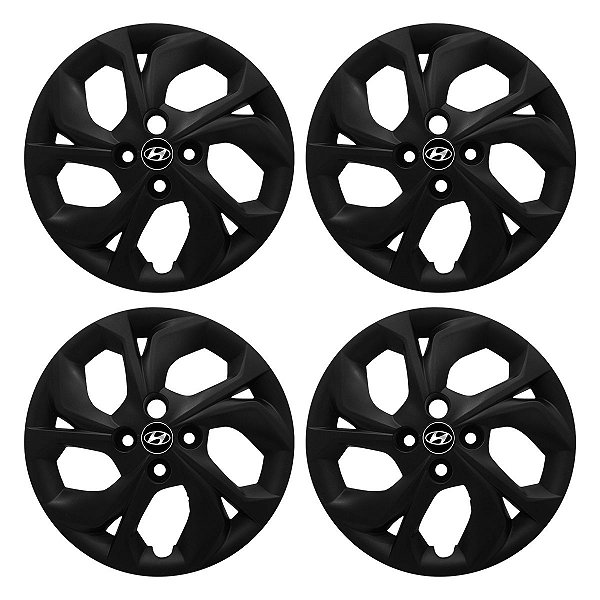Jogo Calota Aro 15 Hyundai Hb20 2020/2022 Preta Fosca emblema resinado