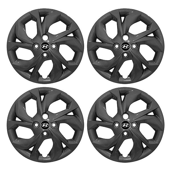 Jogo Calota Aro 15 Hyundai Hb20 2020/2022 Grafite Brilhante emblema resinado