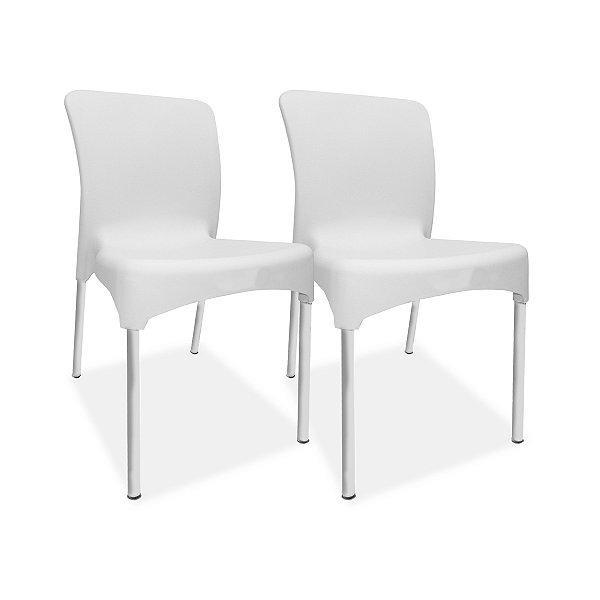 2 Cadeiras plástica Sec Line Branca com pés de Alumínio Cozinha Sala