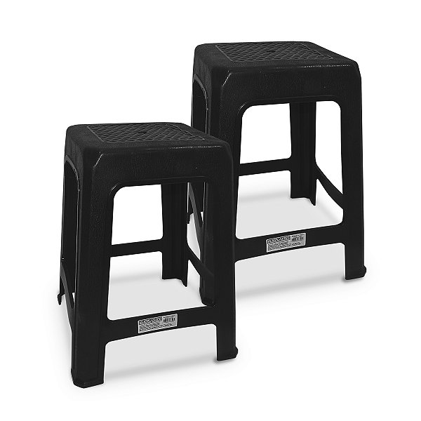 2 Banquetas Preta Plástico Multiuso Resistente 100kg