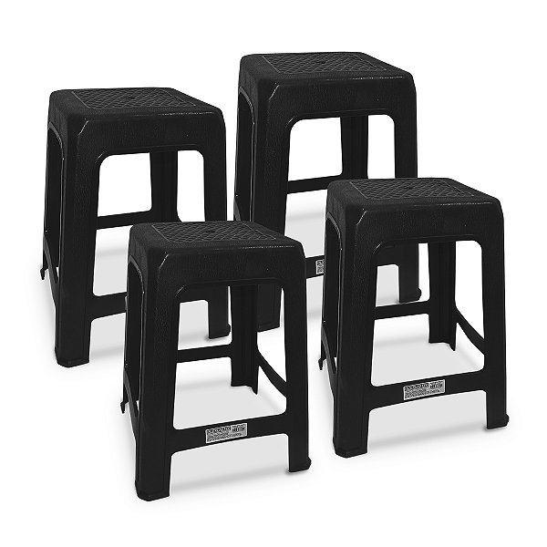 4 Banquetas Preta Plástico Multiuso Resistente 100kg