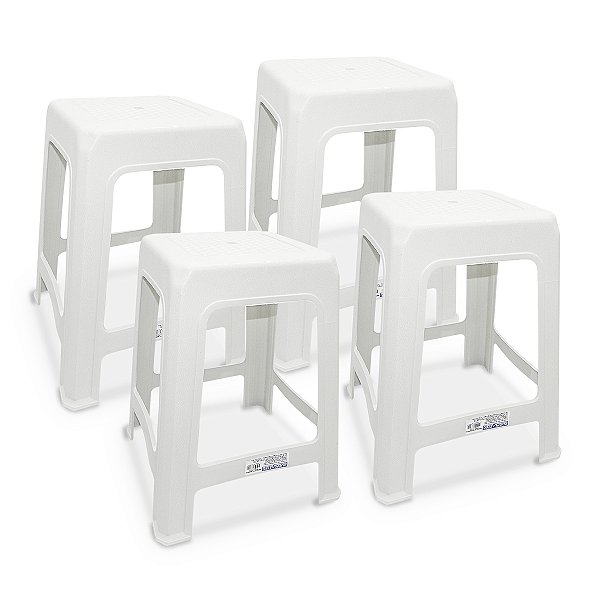 4 Banquetas Branca Plástico Multiuso Resistente 100kg